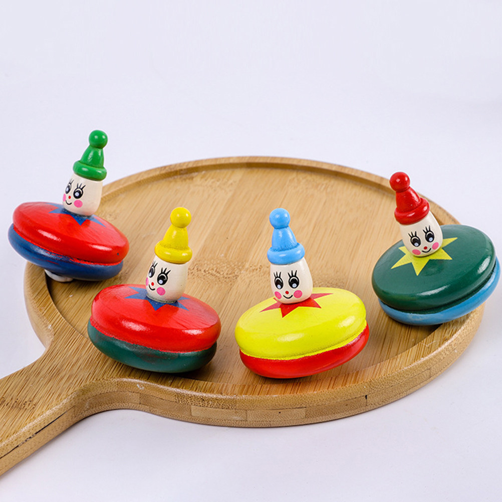Spin Top Gyro Toy - 4Pcs Wooden Cartoon Gyroscopes Manual Spin