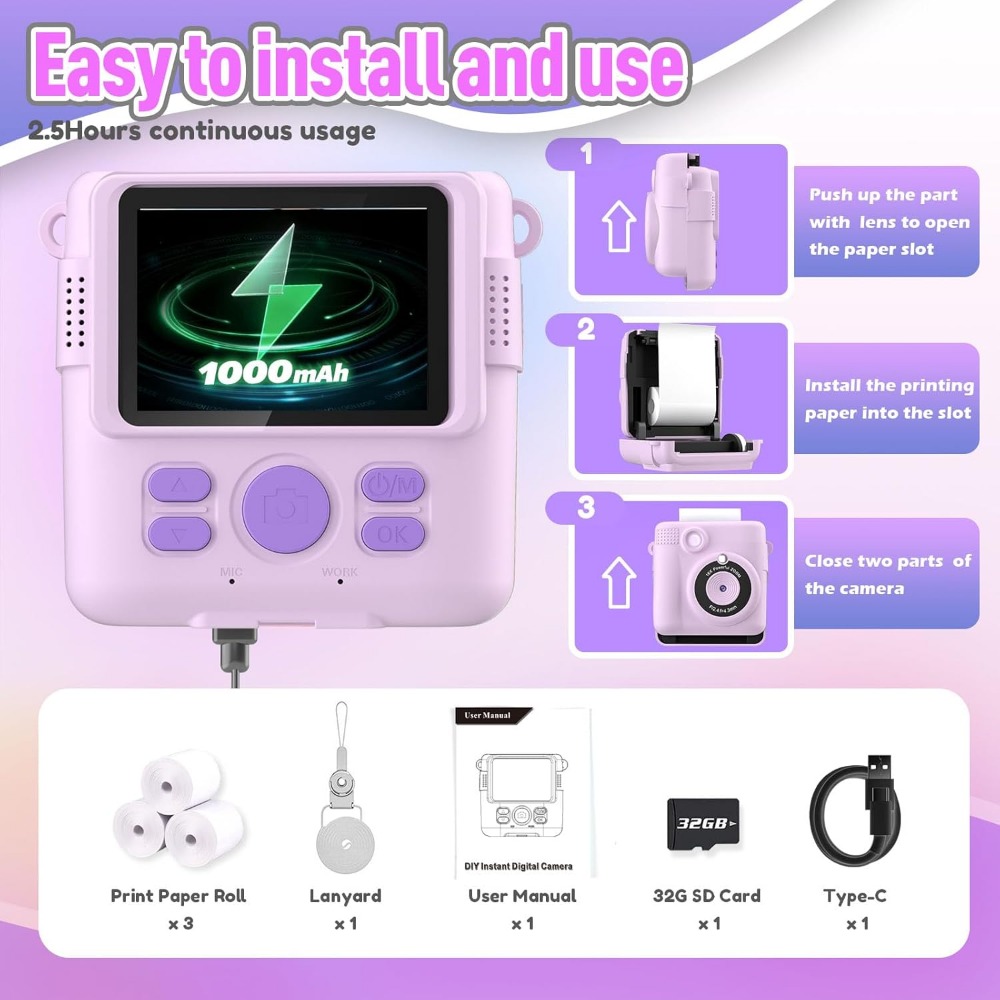 Instant Print Camera for Kids, - огляд і ціна Kids Toys 3 Year Old